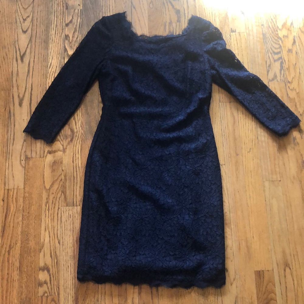 Navy Blue Lace Long Sleeve Dress